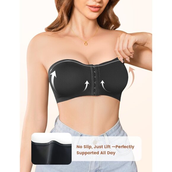 Womens Seamless Padded Bandeau Bra Medium Front Closure No Slip Support - Picture 3 of 6